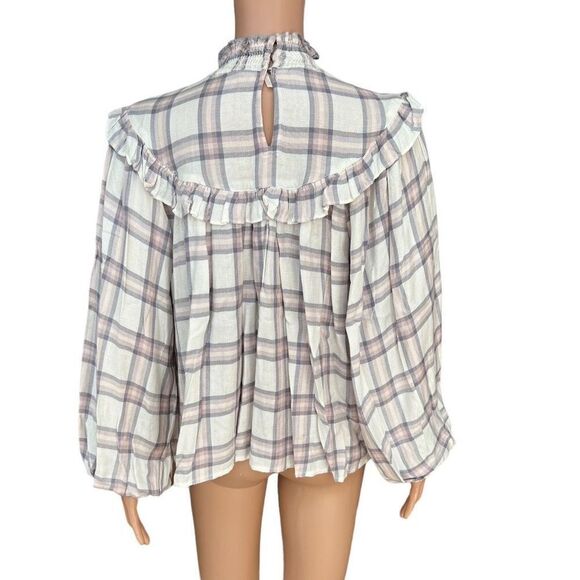 Free People Tops Free People Charlie Ruffle Plaid Mockneck Blouse size XS - Picture 3 of 7